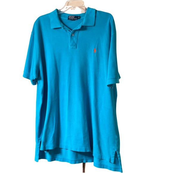 Mens Polo Ralph Lauren bright blue polo t-shirt Classic pique polo orange emblem